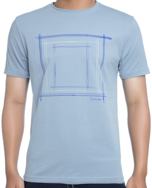 Camiseta Carven celeste con estampado de cuadro para hombre