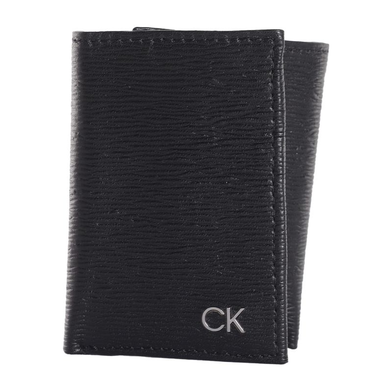 Billetera trifold Calvin Klein negra texturizada para hombre