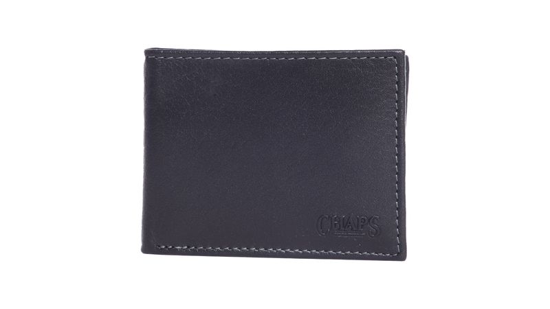 Billetera bifold Chaps negra de cuero con textura para hombre