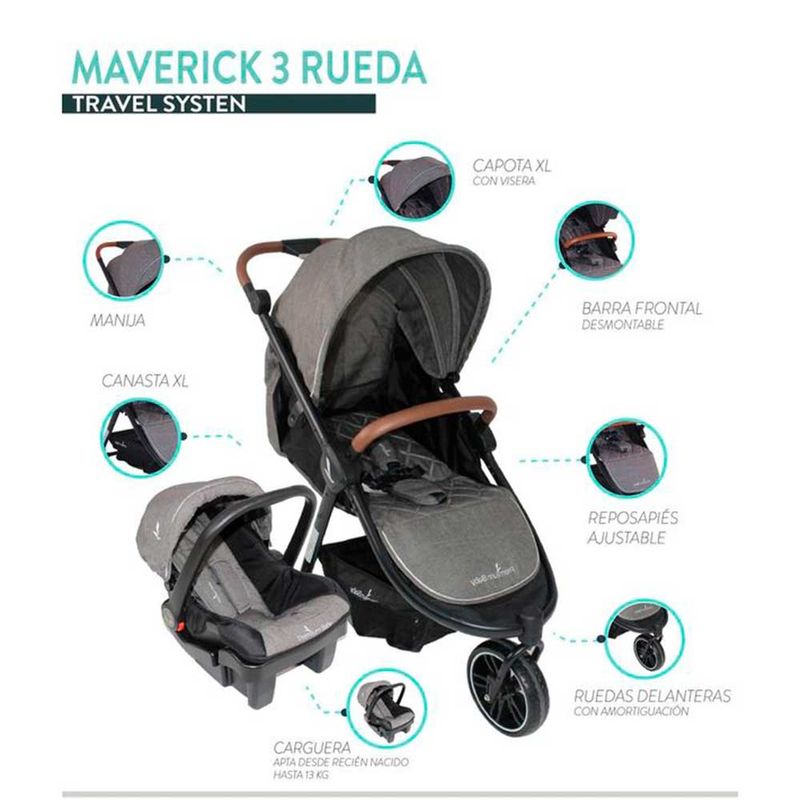 Coche-y-silla-para-carro-Travel-System-Maverick-gris