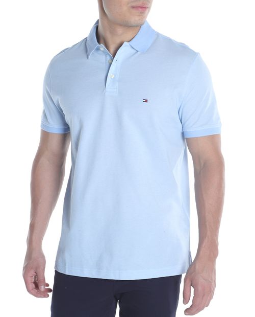 Camisa polo básica regular fit Tommy Hilfiger celeste con textura para hombre