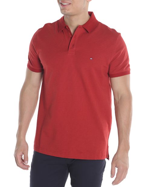 Camisa polo básica regular fit Tommy Hilfiger roja con textura para hombre