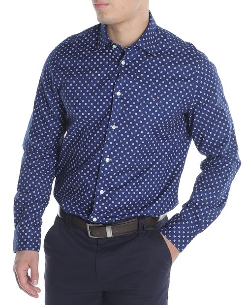 Camisa oxford regular fit Tommy Hilfiger navy mini print para hombre