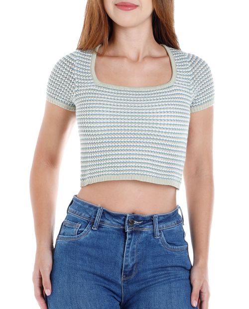 Blusa Orange crop top crochet manga corta para mujer