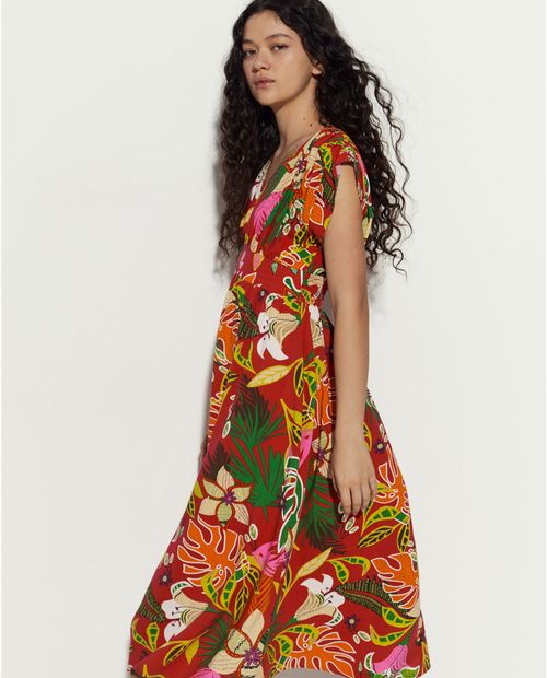 Vestido Sfera midi estampado manga corta para mujer