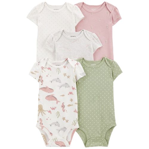 Set de 5 mamelucos multicolor con estampado para bebé niña