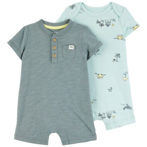 Set de 2 rompers bicolor con estampado para bebé niño