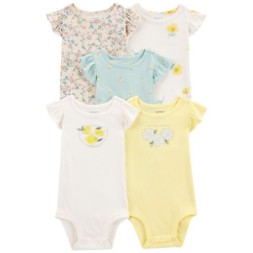Set de 5 mamelucos multicolor con estampado de flores para bebé niña