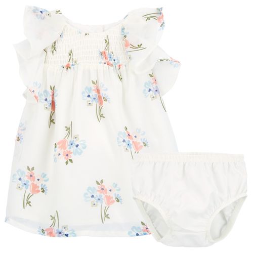 Vestido blanco con estampado de flores para bebé niña