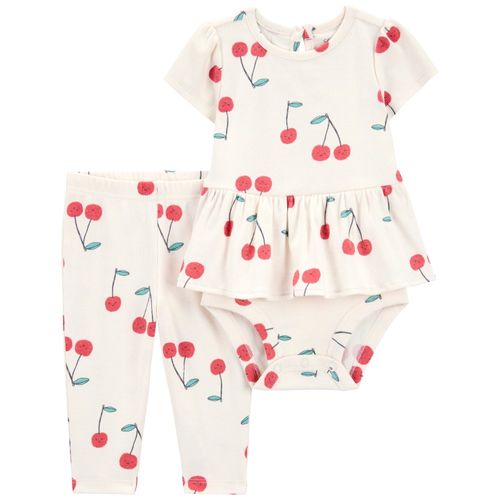 Conjunto de 2 piezas blancos con estampado de cerezas para bebé niña