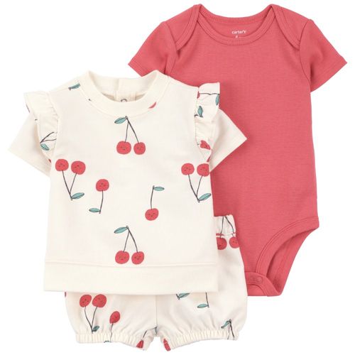 Conjunto de 3 piezas bicolor con estampado de cerezas para bebé niña