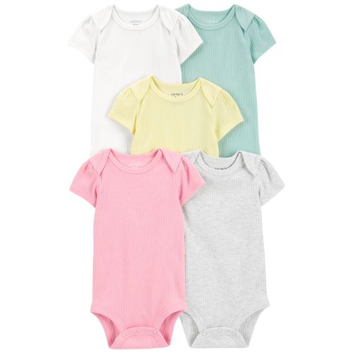 Set de 5 mamelucos multicolor con acanalado para bebé niña