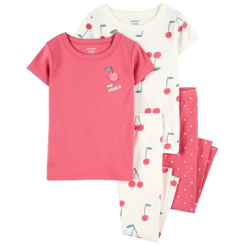 Set de pijama 4 piezas bicolor con estampado de cerezas para niña
