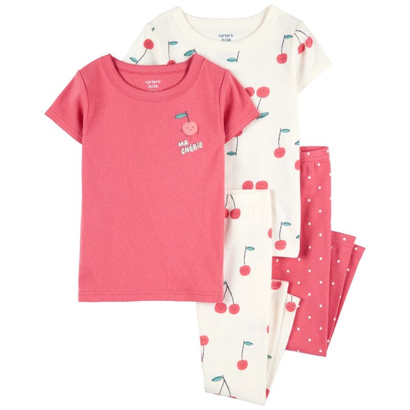 Set-de-pijama-4-piezas-bicolor-con-estampado-de-cerezas-para-niña-104846742