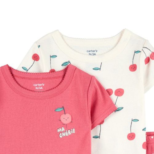 Set de pijama 4 piezas bicolor con estampado de cerezas para niña
