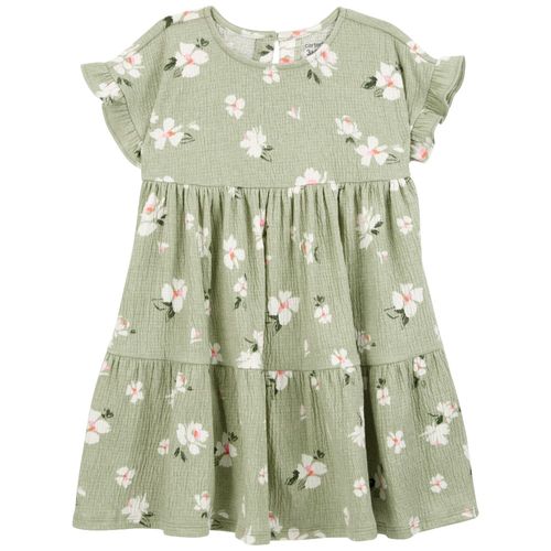Vestido verde con estampado de flores para niña
