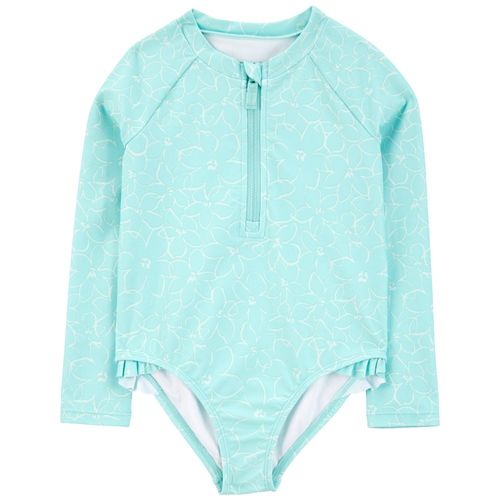 Traje de baño 1 pieza verde con estampado de flores para niña