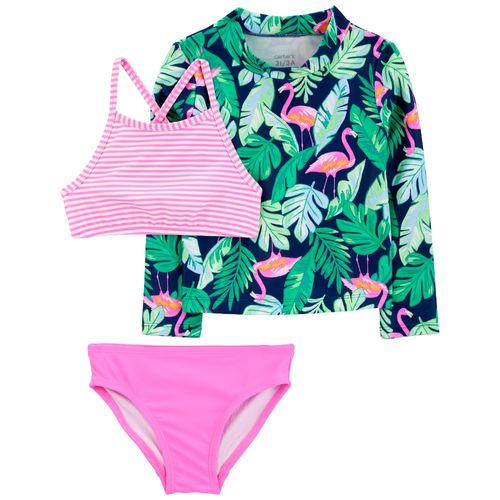 Traje de baño 3 piezas multicolor con estampado para niña