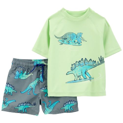 Traje de baño 2 piezas bicolor con estampado de dinosaurios para niño