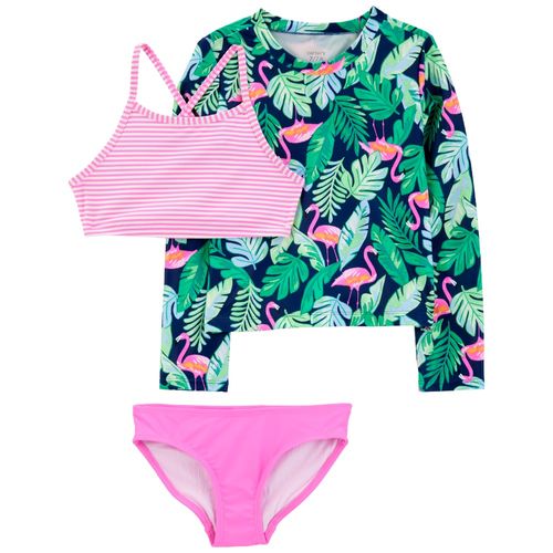 Traje de baño 3 piezas multicolor con estampado para niña