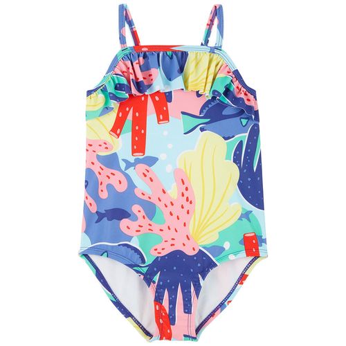 Traje de baño 1 pieza multicolor con estampado de corales para niña