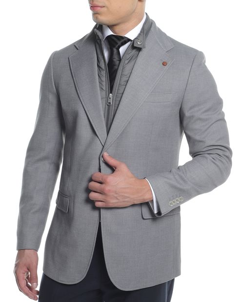 Blazer slim fit Puro Ego gris heather con cuello desmontable para hombre