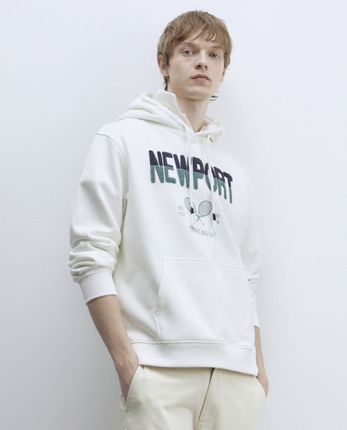 Suéter hoodie Sfera blanco con bordado "Newport" para hombre