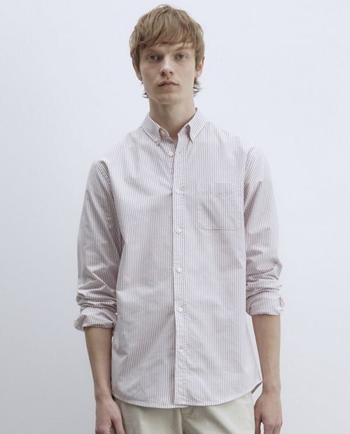 Camisa oxford Sfera regular fit rosada rayada para hombre