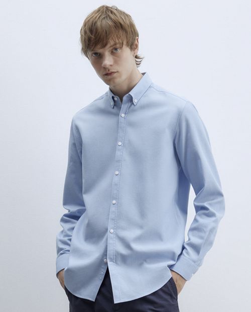 Camisa oxford con textura azul cielo Sfera para hombre