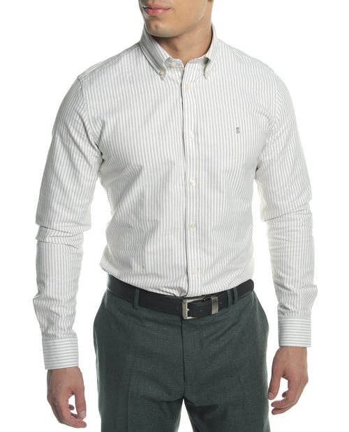 Camisa casual oxford PuroEGO custom fit café claro rayada para hombre
