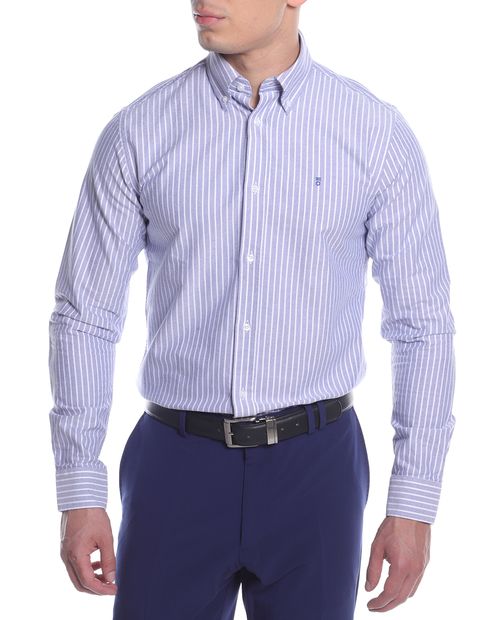 Camisa casual oxford PuroEGO celeste rayada para hombre