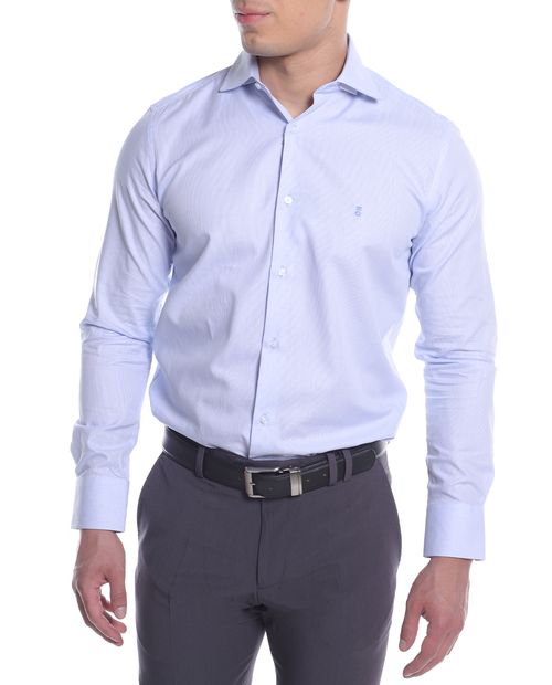 Camisa formal PuroEGO custom fit celeste cuadriculada para hombre