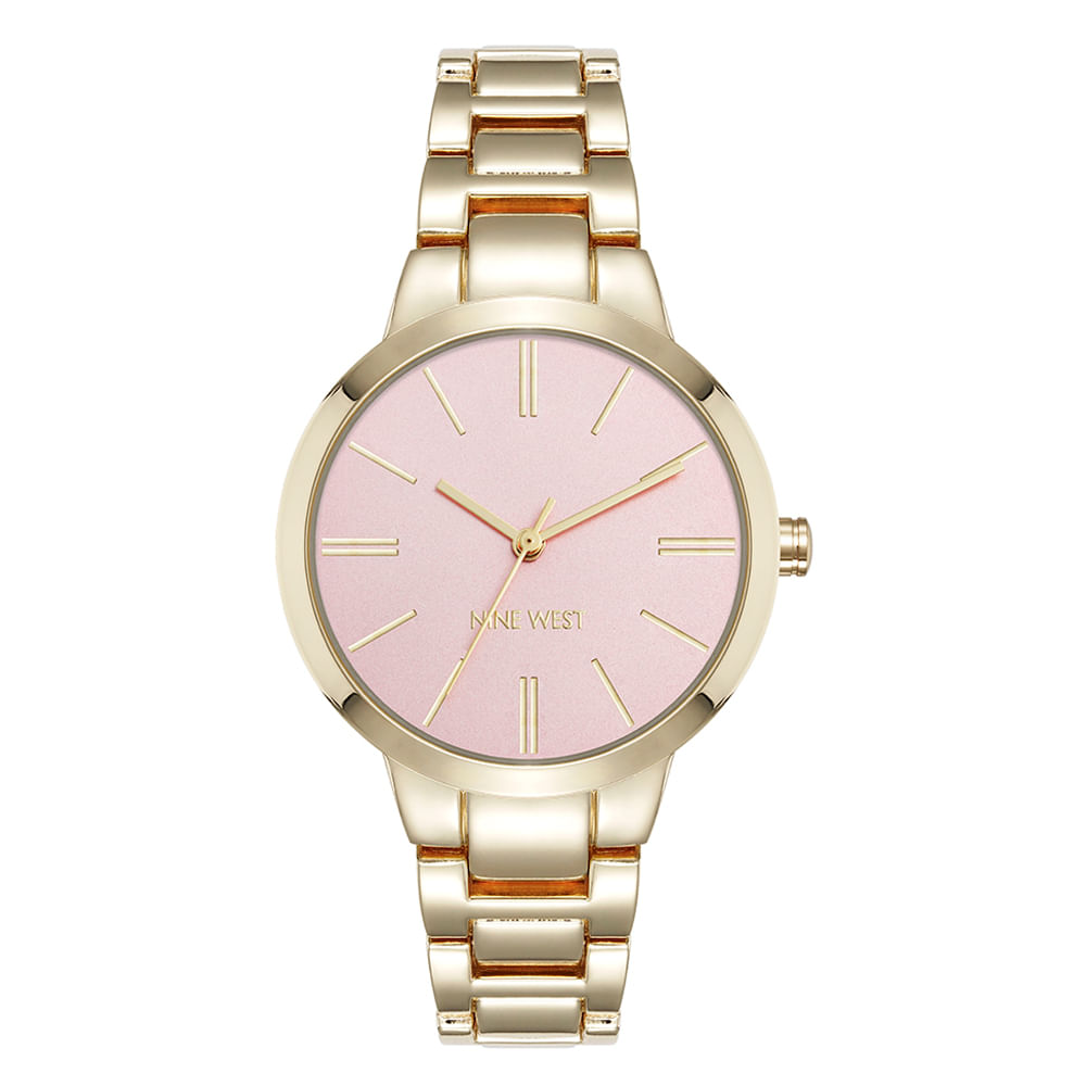 Reloj Nine West analogo redondo de metal en dorado con esfera rosa para ...