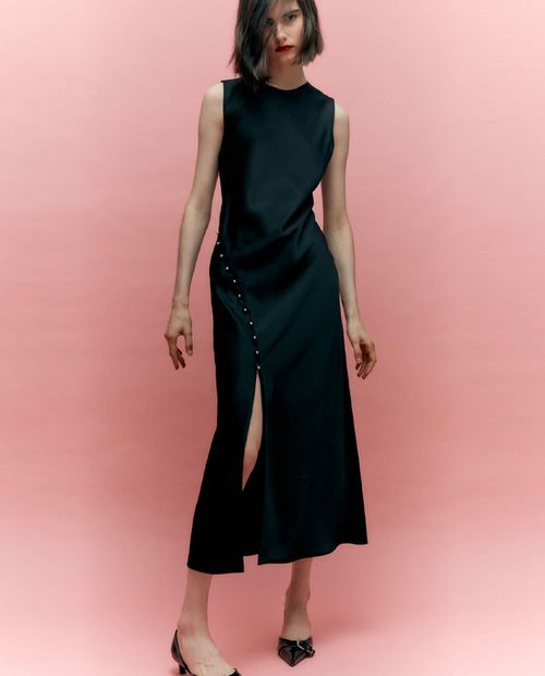 Vestido Sfera midi negro sin mangas para mujer