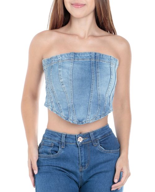 Blusa vaquera con corte naranja para mujer