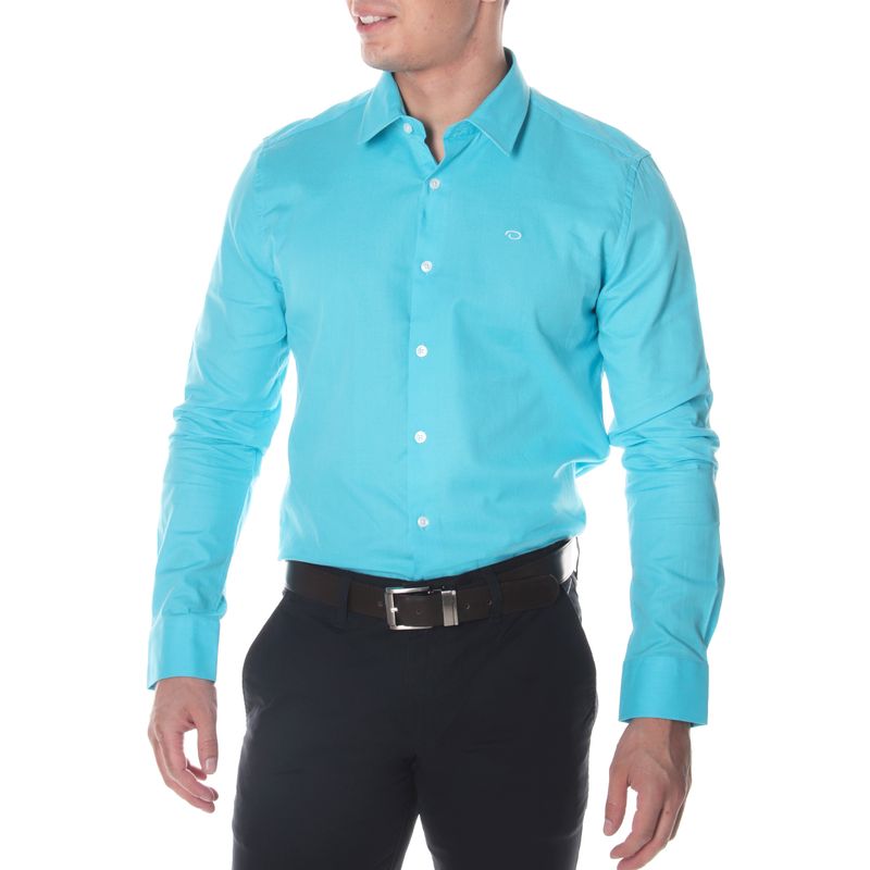 Camisa casual tailored fit Oscar de la Renta turquesa sólida para