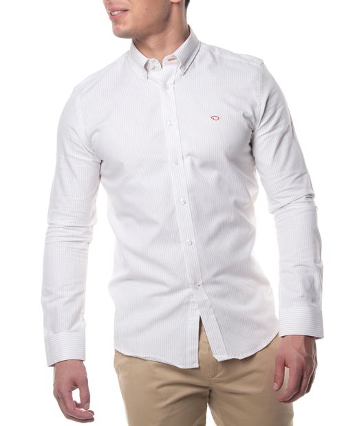 Camisa casual Oscar de la Renta tailored fit beige rayada para hombre