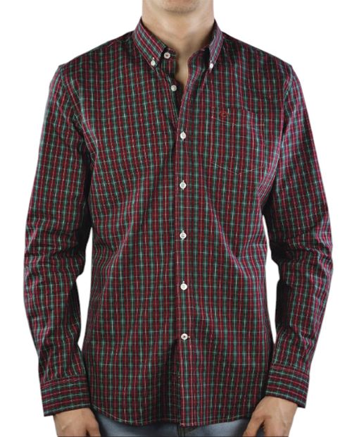 Camisa casual Oscar de la Renta rojo y verde cuadriculada para hombre
