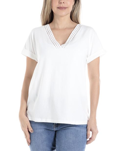 Blusa Nicolle casual blanco manga corta para mujer