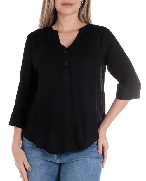 Blusa Sabrina casual negra manga larga para mujer