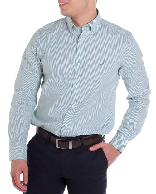Camisa casual Nautica verde rayada para hombre