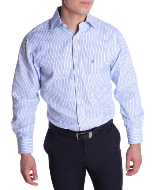 Camisa de vestir regular fit Izod celeste rayada para hombre