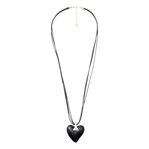 Collar largo color negro con dije de corazón para mujer
