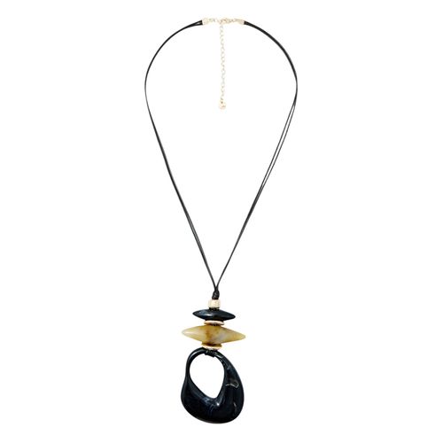 Collar largo color negro con dije de resina para mujer