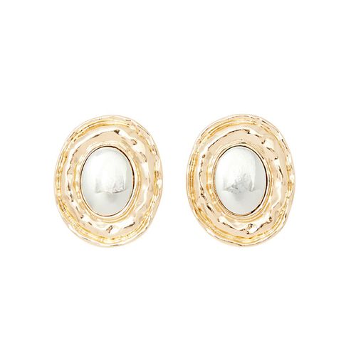 Aretes ovalados metálicos bicolor para mujer