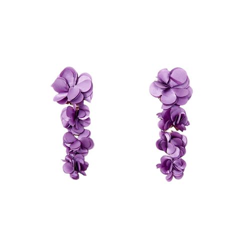 Aretes largos de flores en color morado para mujer