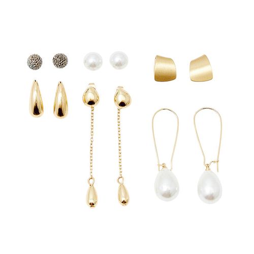 Set de 6 aretes metálicos dorados para mujer