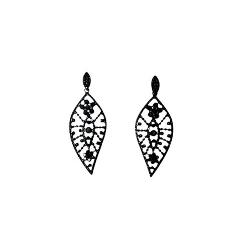 Aretes de hoja en filigrana color negro para mujer