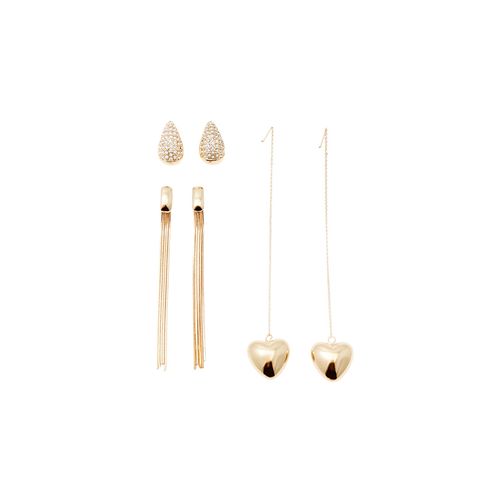 Set de 3 aretes metálicos dorados para mujer