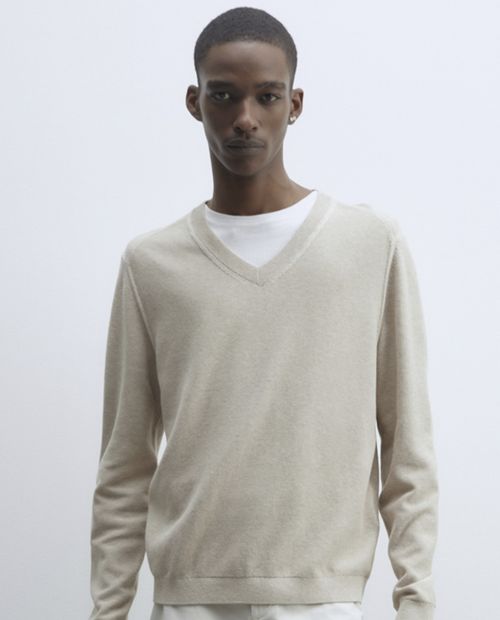 Suéter básico Sfera beige con textura para hombre
